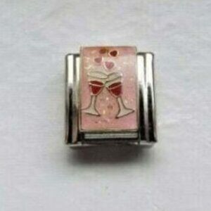 Clinking wine glasses enamel 9mm stainless steel Italian charm bracelet link new